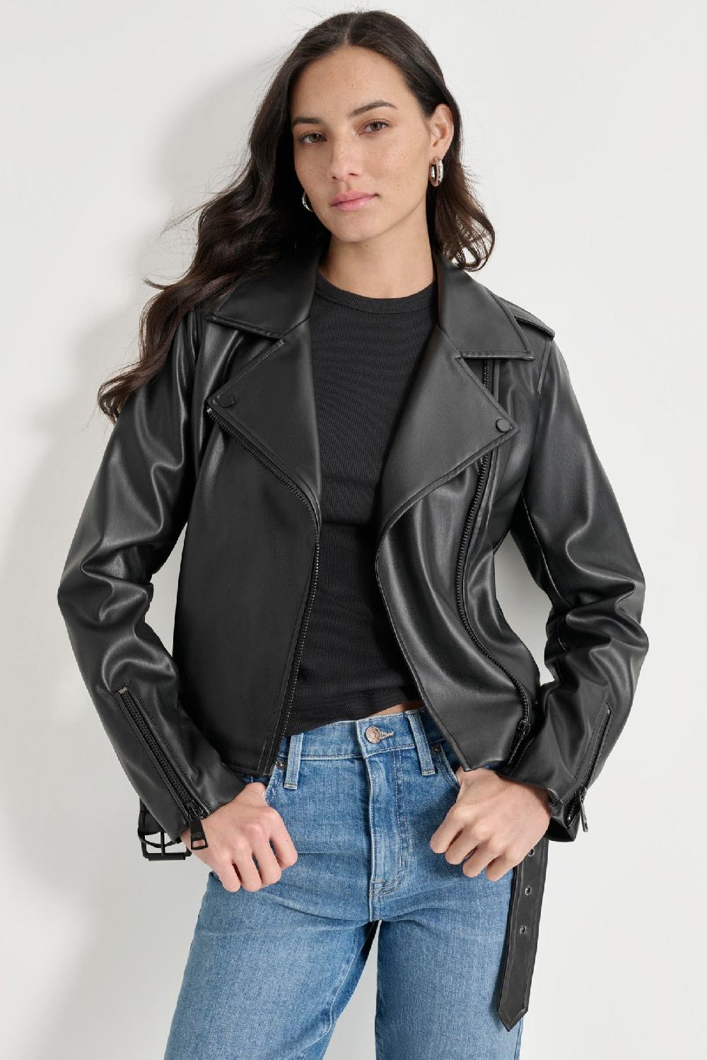 dkny FAUX LEATHER MOTO JACKET Black