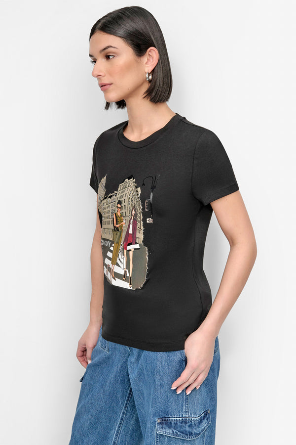 Dkny FIFTH AVE EMBELLISHED GRAPHIC TEE Black