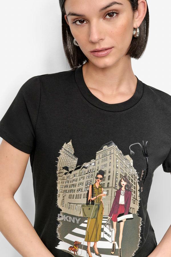Dkny FIFTH AVE EMBELLISHED GRAPHIC TEE Black