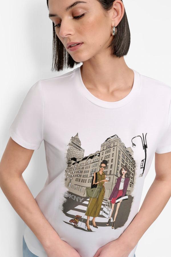 Dkny FIFTH AVE EMBELLISHED GRAPHIC TEE White