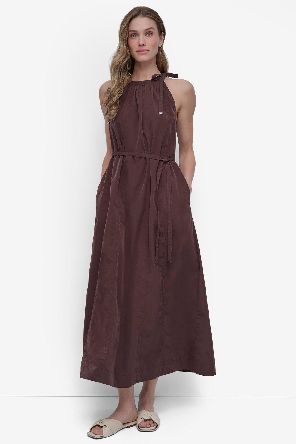 dkny FIT & FLARE HALTER MAXI DRESS Chocolate Plum