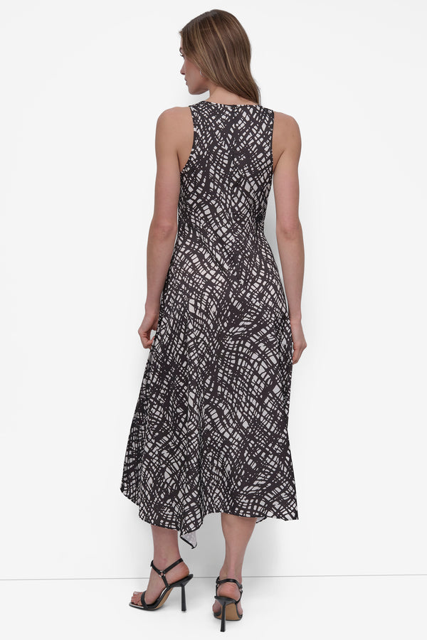 Dkny FIT & FLARE HIGH-LOW MIDI DRESS Black/Ivory