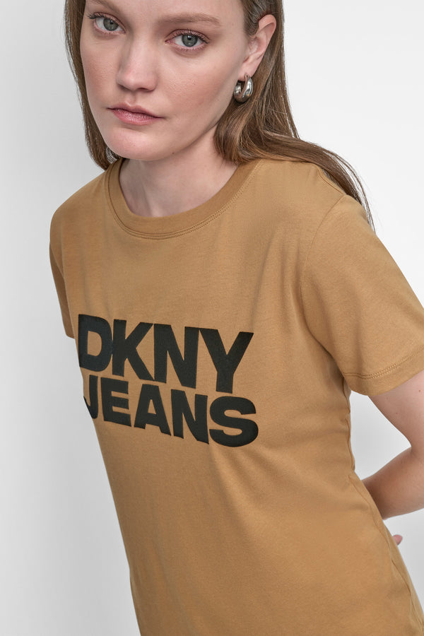 Dkny FLOCKED LOGO TEE WHISKEY/BLACK