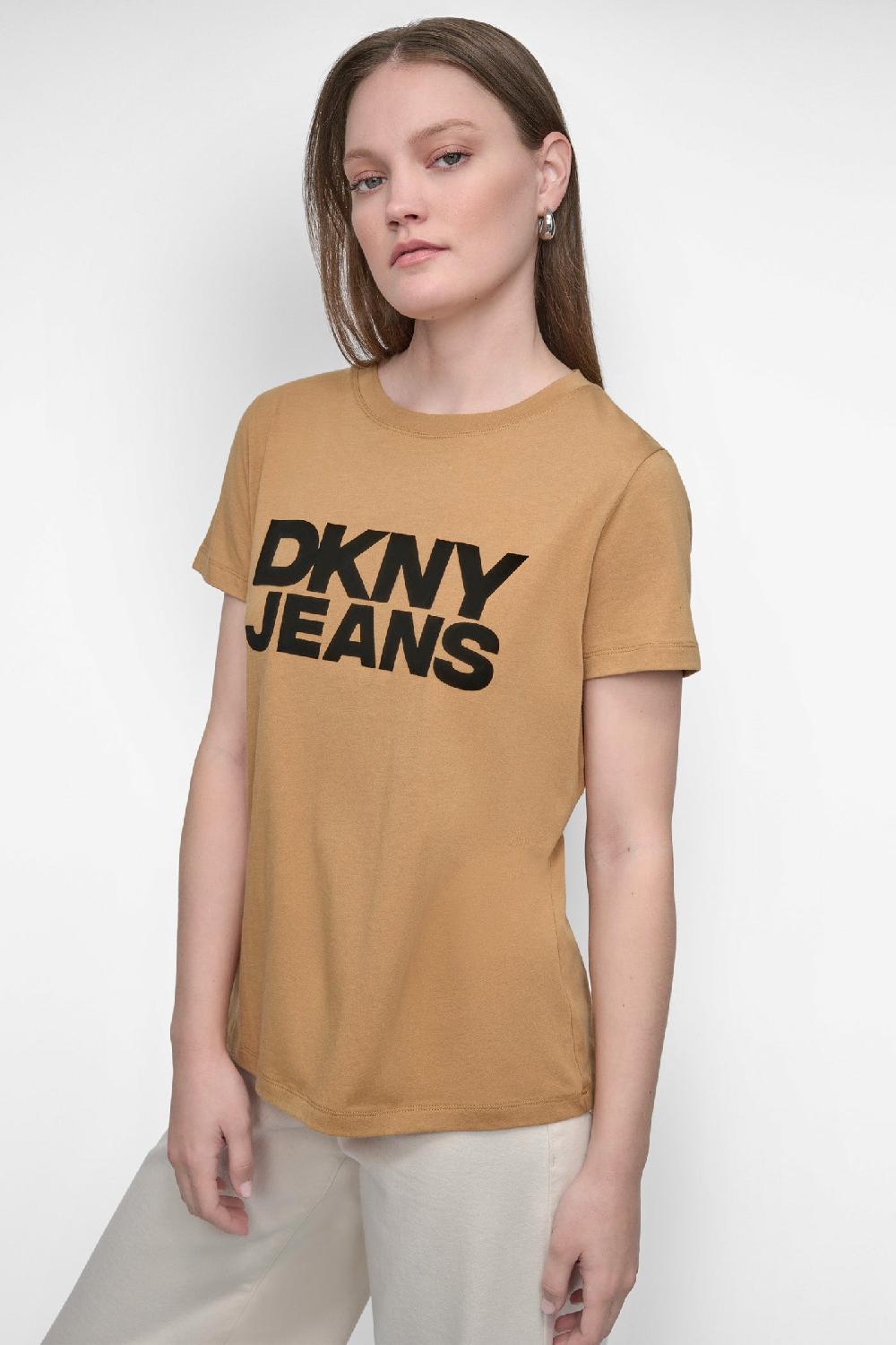 dkny FLOCKED LOGO TEE WHISKEY/BLACK