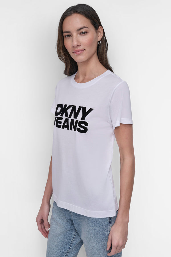 Dkny FLOCKED LOGO TEE WHITE/BLACK