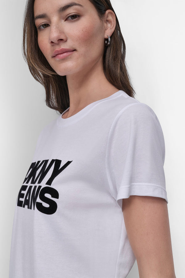 Dkny FLOCKED LOGO TEE WHITE/BLACK