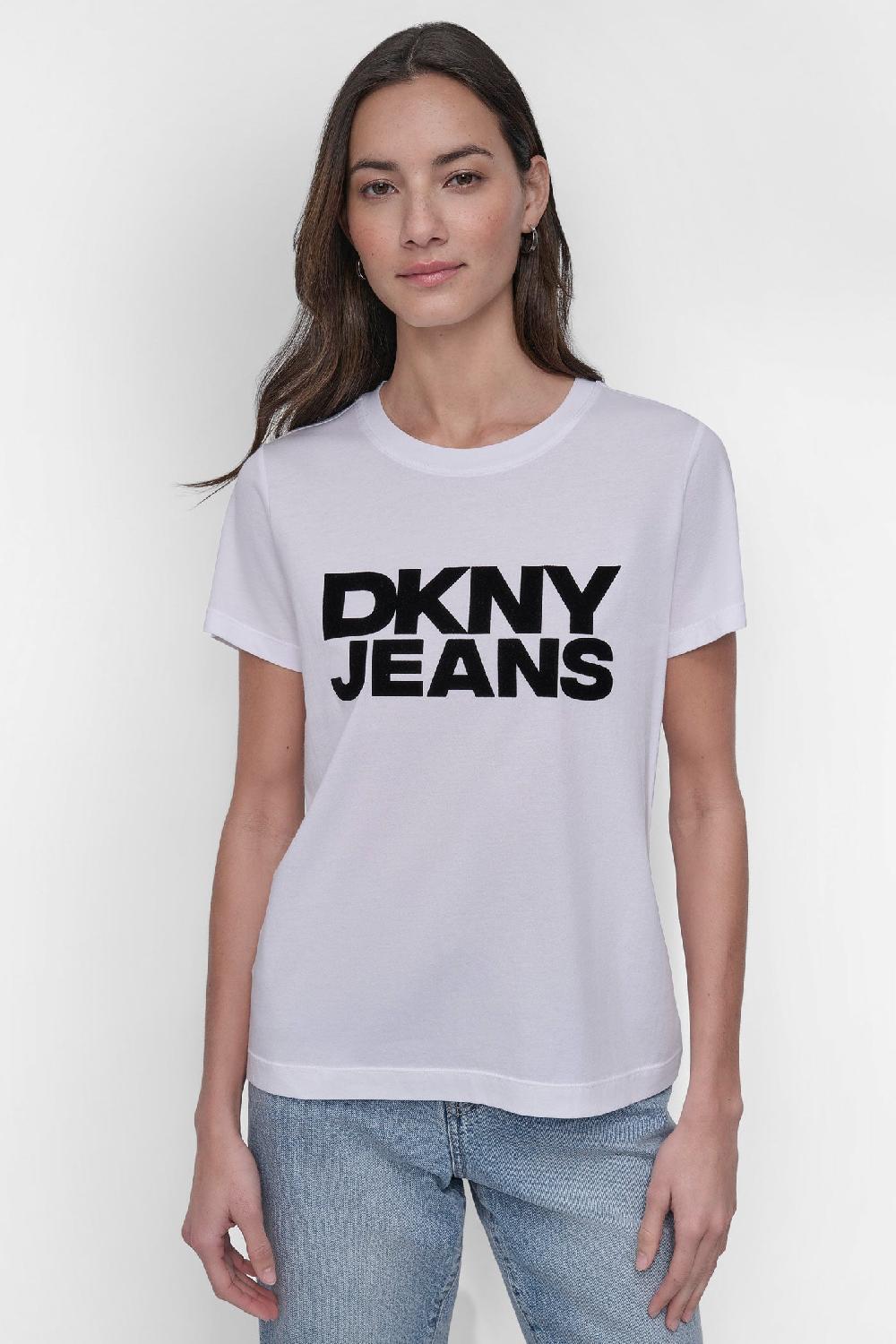 dkny FLOCKED LOGO TEE WHITE/BLACK