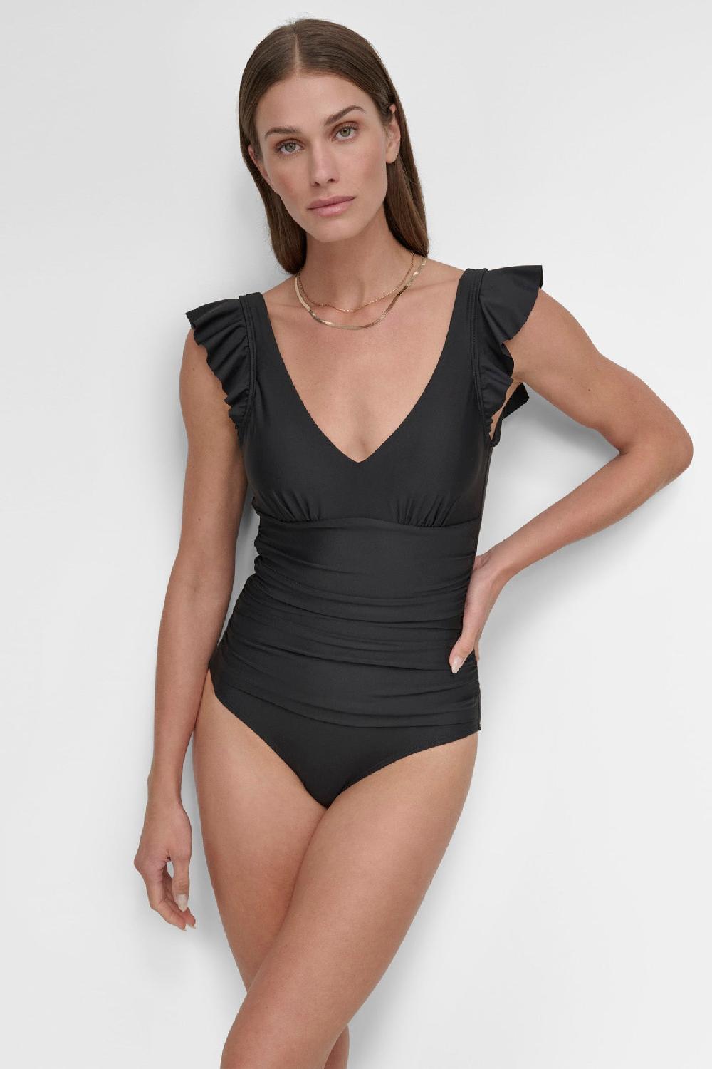 dkny FLUTTER SLEEVE ONE PIECE Black