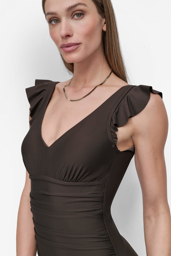 Dkny FLUTTER SLEEVE ONE PIECE BRONZE