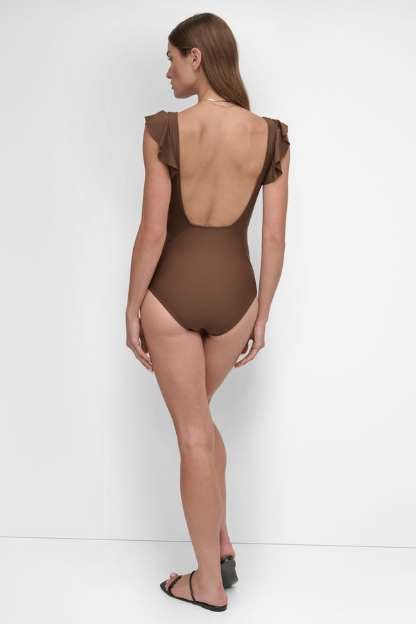 Dkny FLUTTER SLEEVE ONE PIECE MOCHA