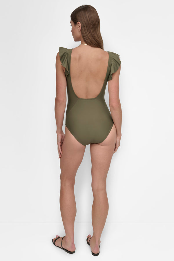 Dkny FLUTTER SLEEVE ONE PIECE MOSS