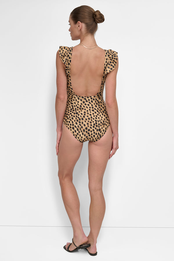 Dkny FLUTTER SLEEVE ONE PIECE Snow Leopard