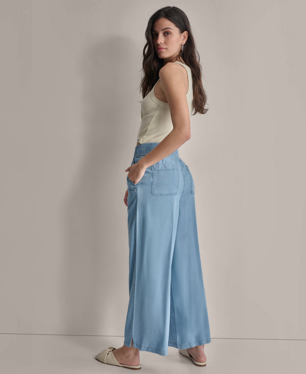 Dkny GARMENT DYE WIDE LEG ANKLE PANT CHAMBRAY