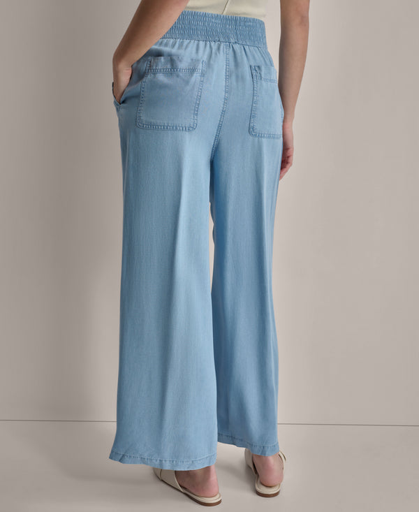 Dkny GARMENT DYE WIDE LEG ANKLE PANT CHAMBRAY