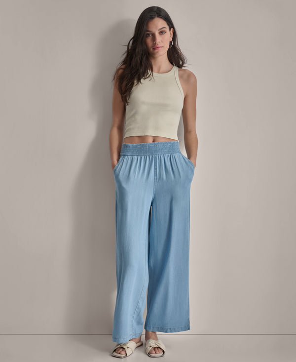 Dkny GARMENT DYE WIDE LEG ANKLE PANT CHAMBRAY
