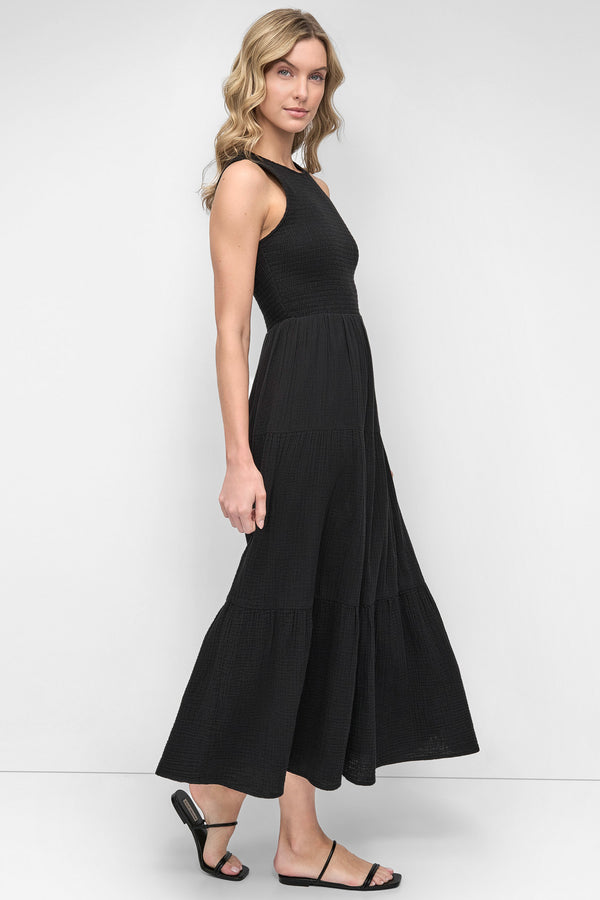 Dkny GAUZE TIERED SMOCKED DRESS Black