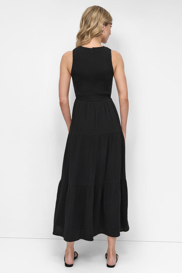 Dkny GAUZE TIERED SMOCKED DRESS Black