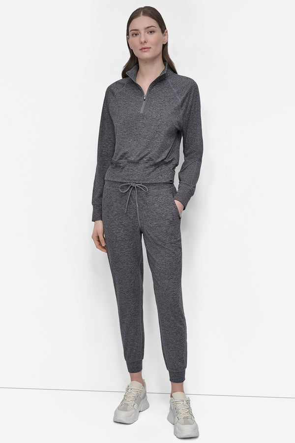 Dkny HALF-ZIP SWEATER BLACK SPACEDYE