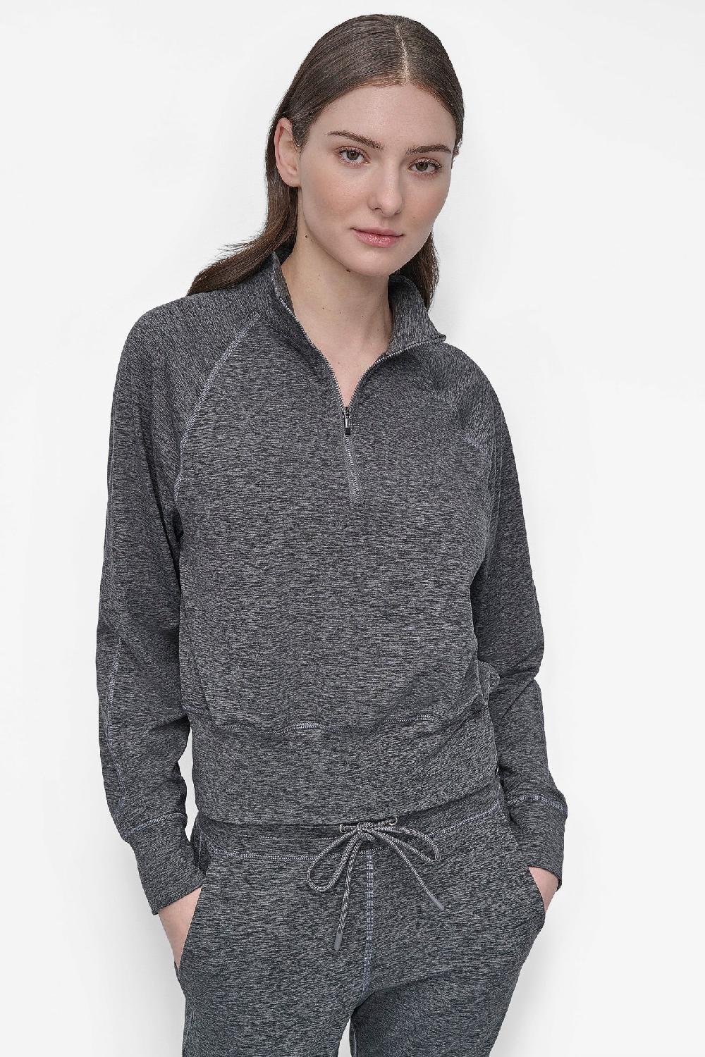 dkny HALF-ZIP SWEATER BLACK SPACEDYE