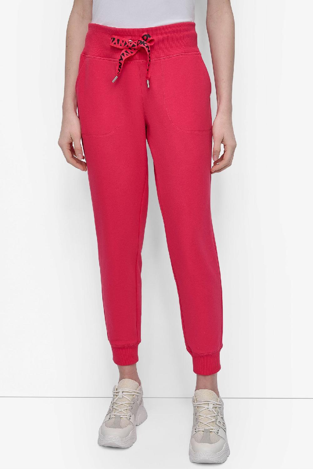 dkny HIGH-RISE LOGO DRAWSTRING JOGGER AZALEA/ BLACK