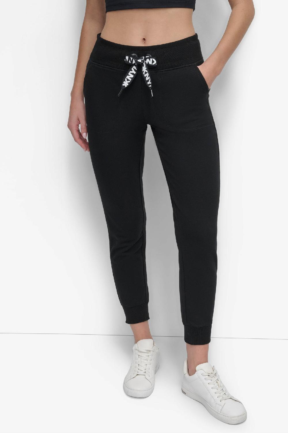 dkny HIGH-RISE LOGO DRAWSTRING JOGGER Black