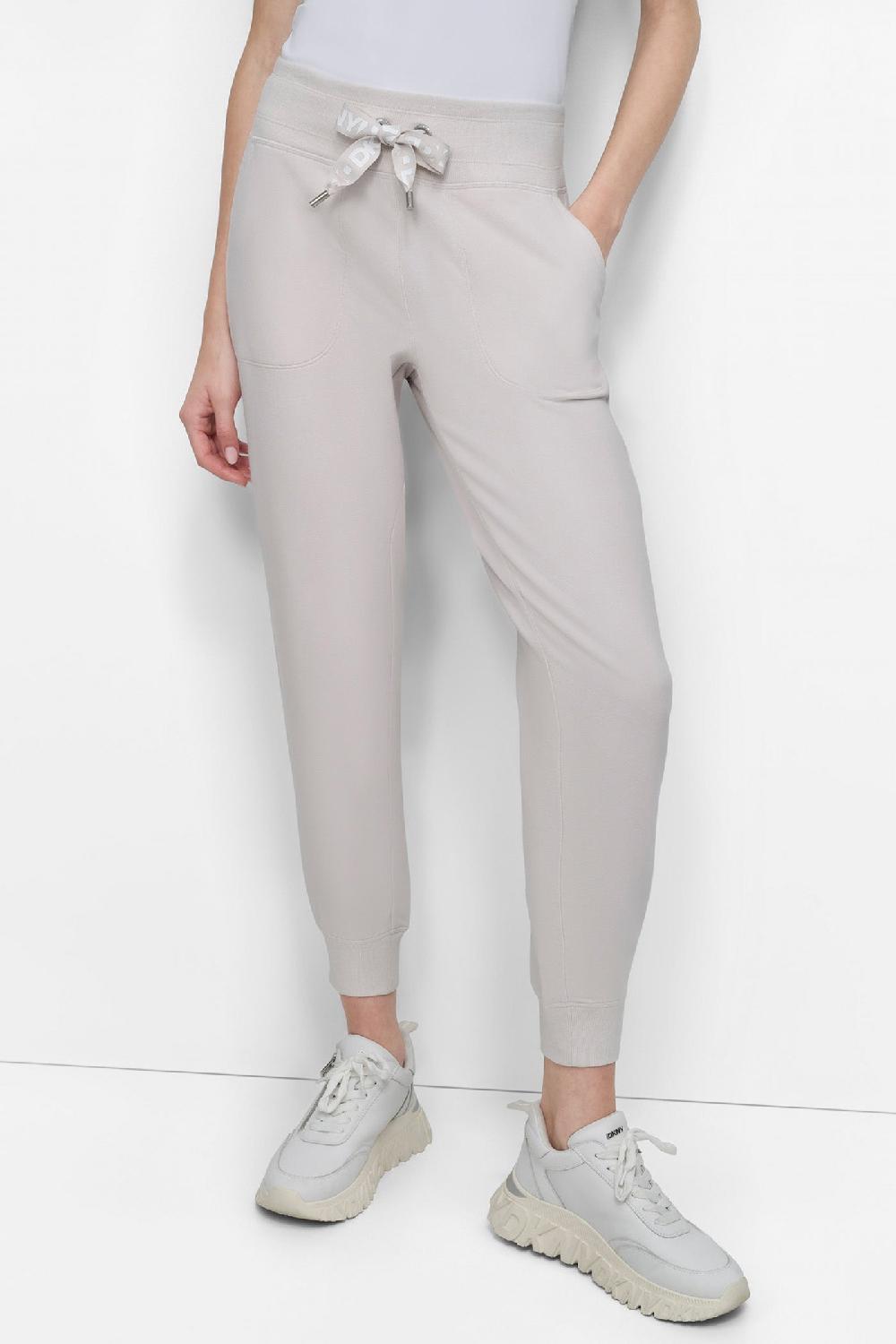 dkny HIGH-RISE LOGO DRAWSTRING JOGGER SAND