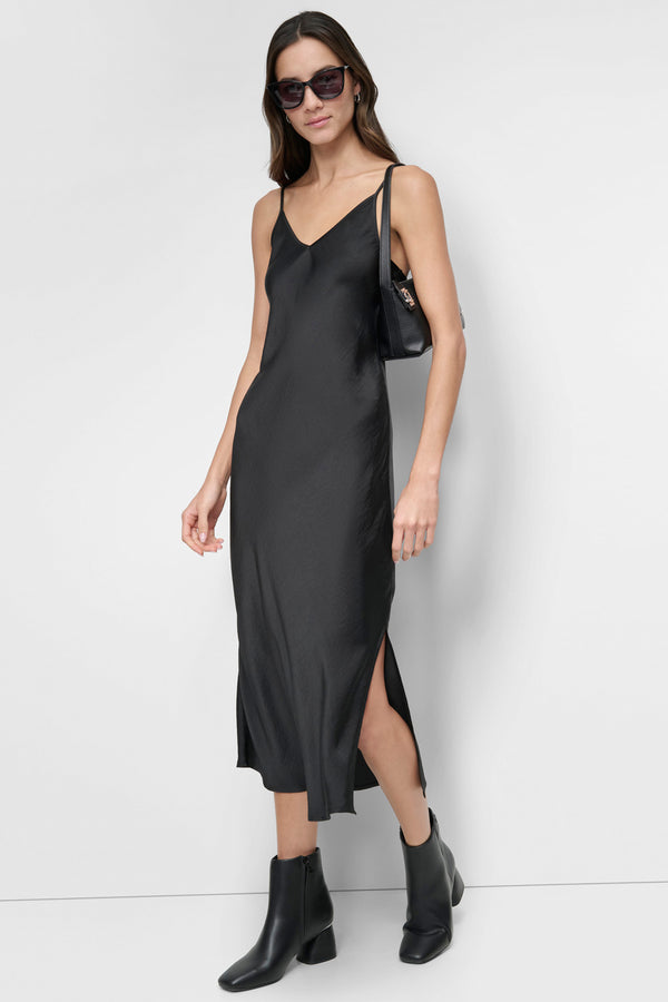 Dkny HIGH-SPLIT MIDI SLIP DRESS Black