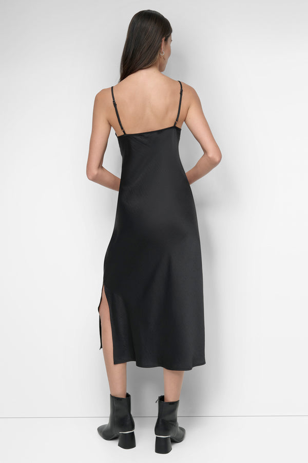 Dkny HIGH-SPLIT MIDI SLIP DRESS Black