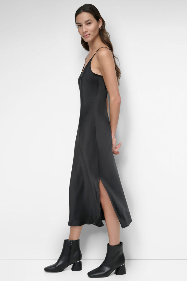 Dkny HIGH-SPLIT MIDI SLIP DRESS Black