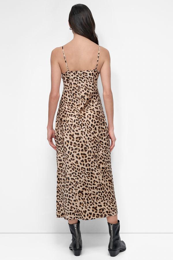 Dkny HIGH-SPLIT MIDI SLIP DRESS LEOPARD WHISKEY