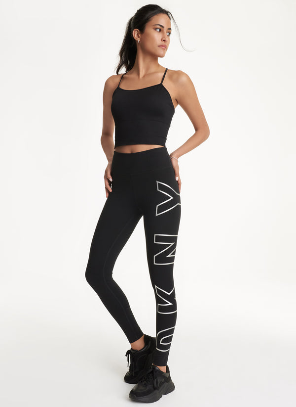 Dkny HIGH WAIST 7/8 EXPLODED LOGO LEGGINGS Black