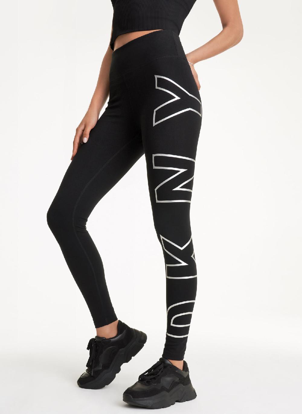 dkny HIGH WAIST 7/8 EXPLODED LOGO LEGGINGS Black