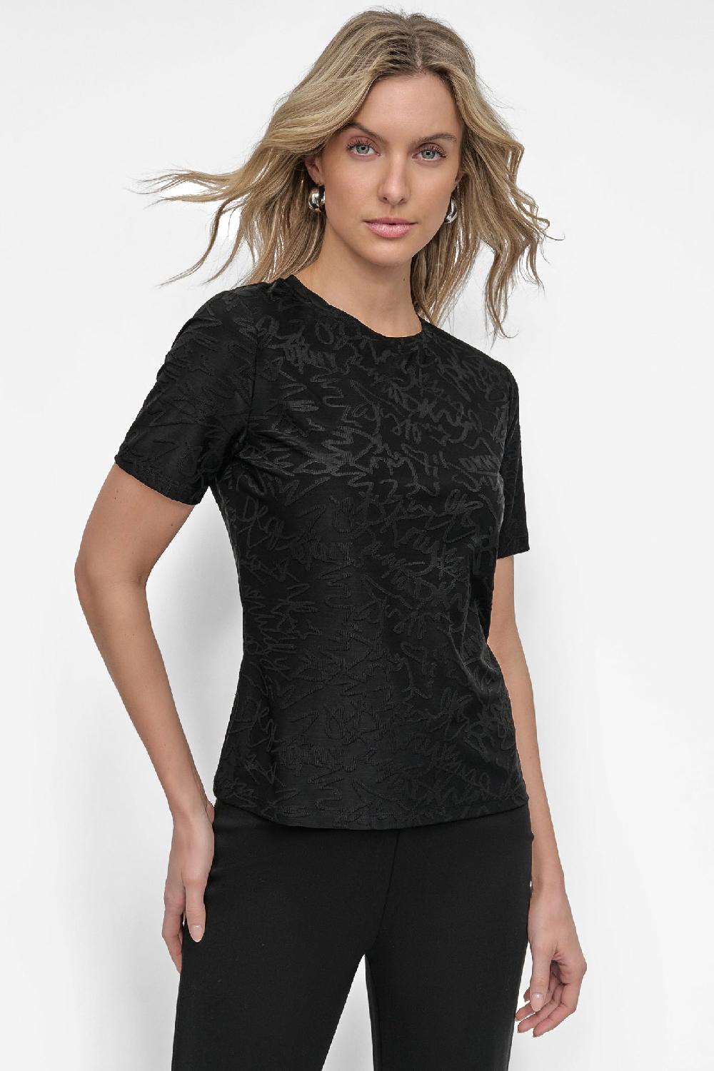 dkny KNIT GRAFFITI TOP Black