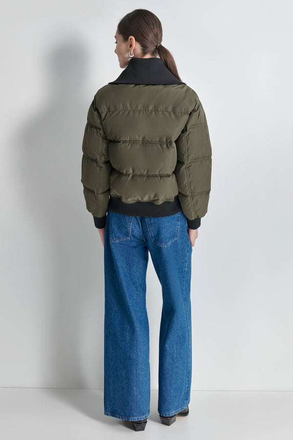 Dkny KNIT-TRIM ZIP-FRONT PUFFER COAT Green