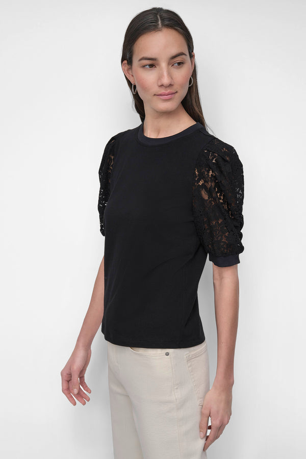 Dkny LACE-PANELED TEE BLACK