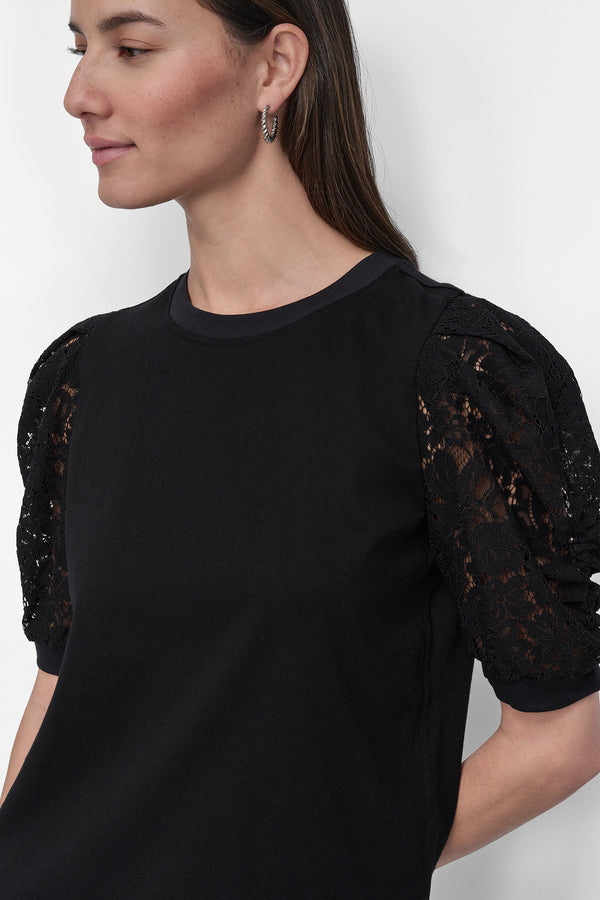 Dkny LACE-PANELED TEE BLACK