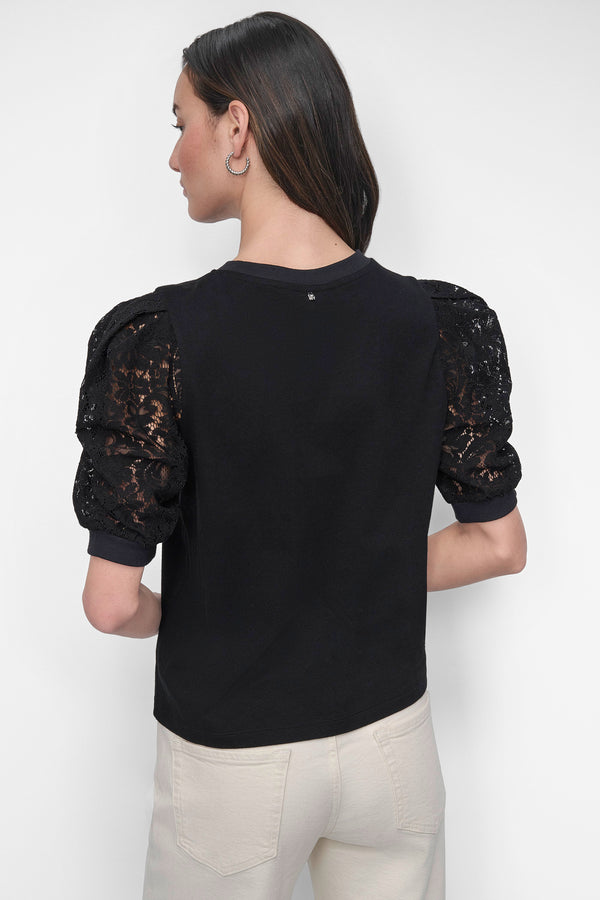Dkny LACE-PANELED TEE BLACK