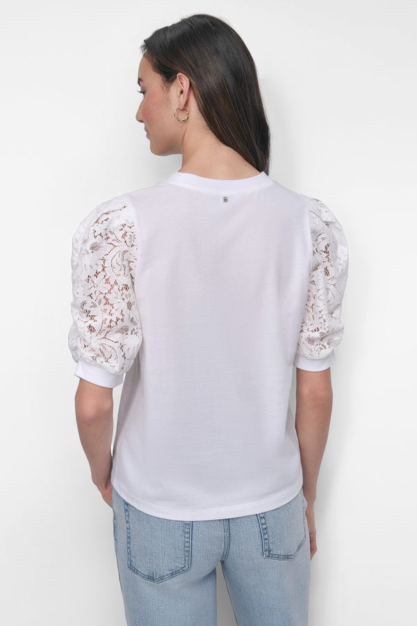 Dkny LACE-PANELED TEE Ivory