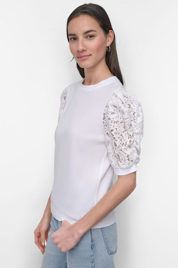 Dkny LACE-PANELED TEE Ivory