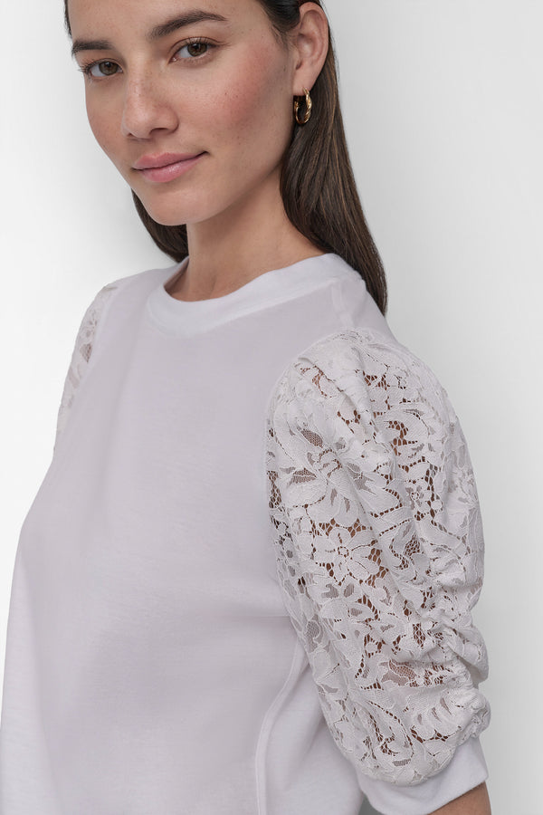 Dkny LACE-PANELED TEE Ivory