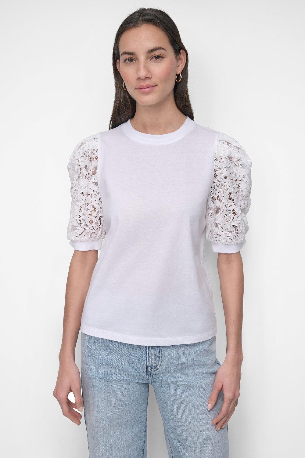 dkny LACE-PANELED TEE Ivory