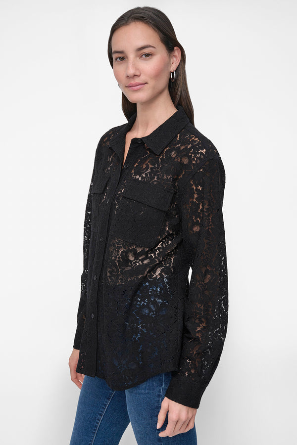 dkny LACE UTILITY SHIRT Black