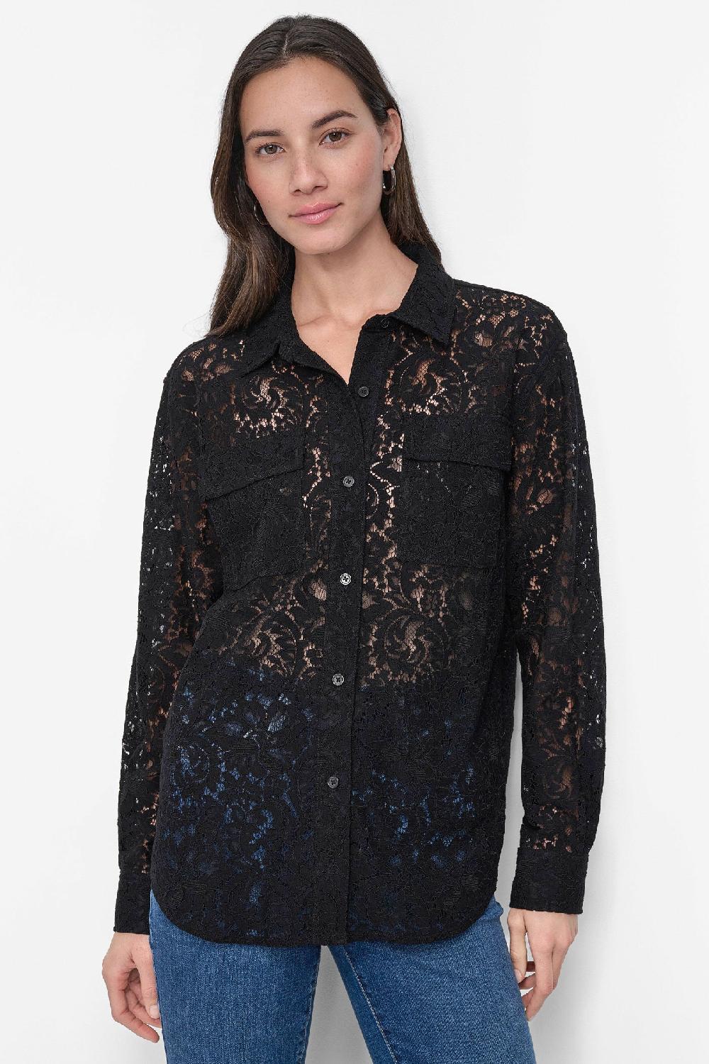 dkny LACE UTILITY SHIRT Black