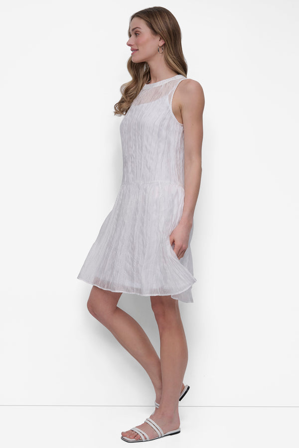 Dkny LAYERED DROP WAIST TRAPEZE DRESS BRIGHT WHITE