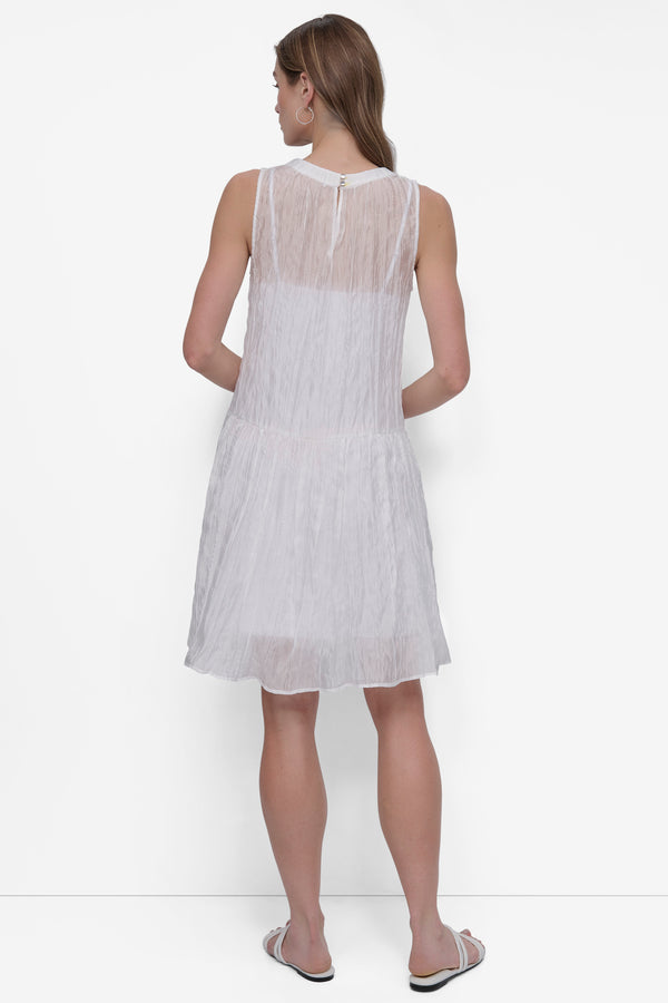 Dkny LAYERED DROP WAIST TRAPEZE DRESS BRIGHT WHITE