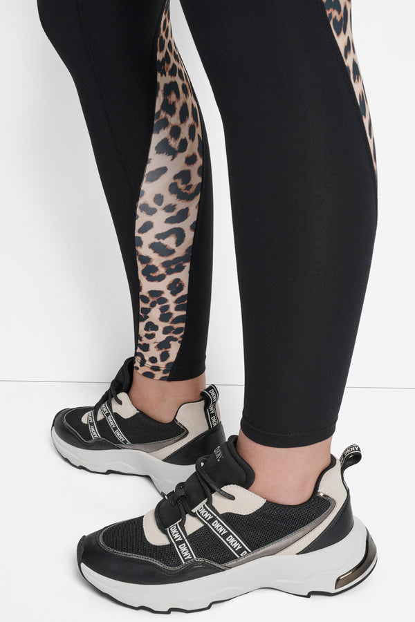 Dkny LEOPARD-TRIMMED LEGGING Black/Roar Whiskey