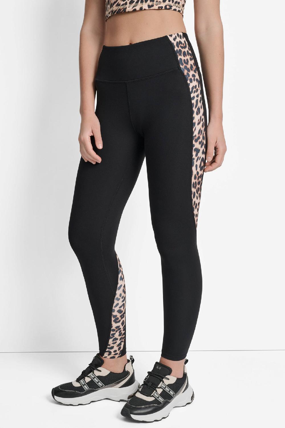 dkny LEOPARD-TRIMMED LEGGING Black/Roar Whiskey