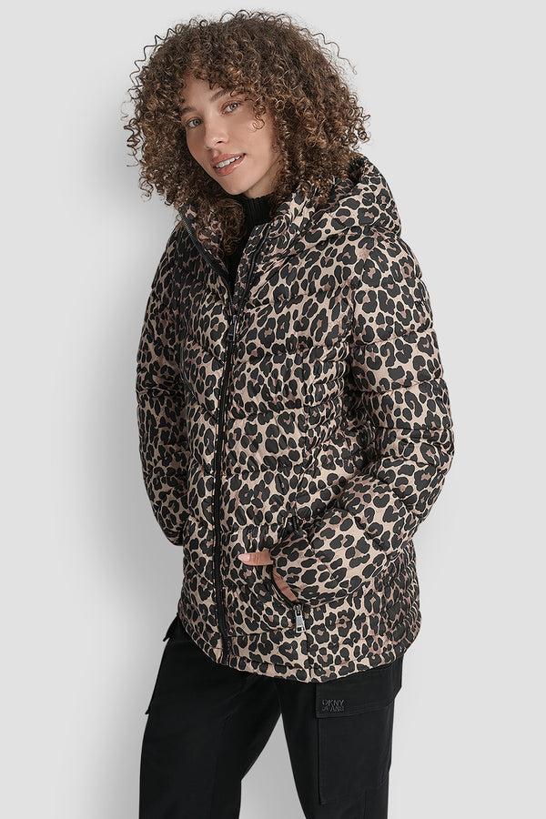 Dkny LIGHTWEIGHT PUFFER JACKET LEOPARD