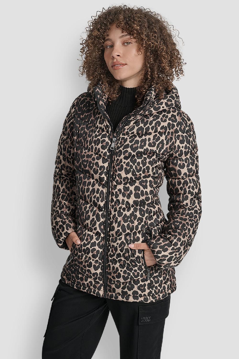dkny LIGHTWEIGHT PUFFER JACKET LEOPARD
