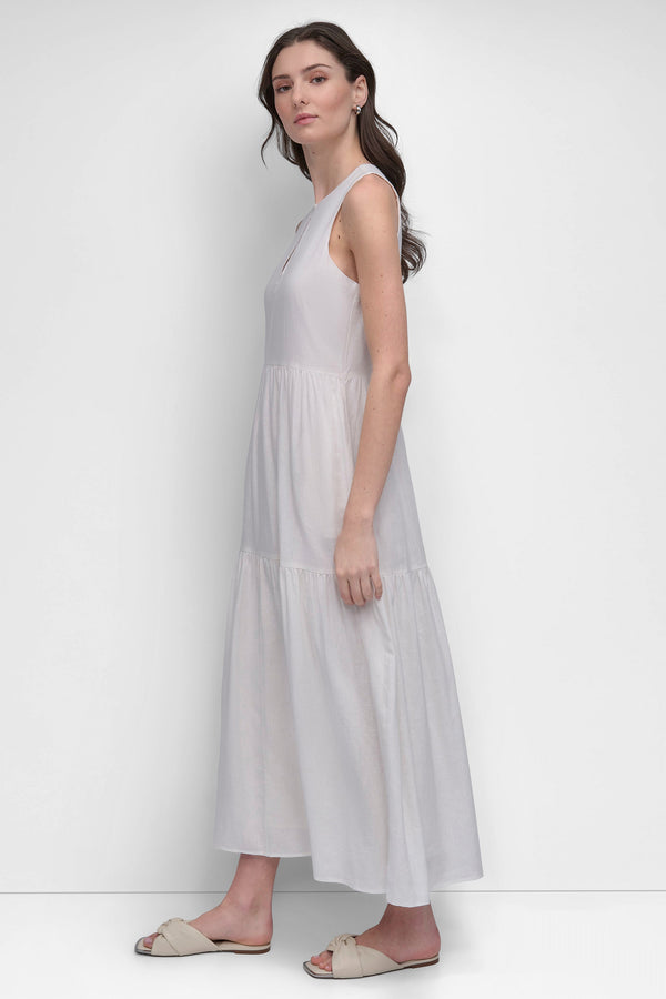 Dkny LINEN SLEEVELESS TIERED MAXI IVORY